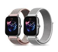 Niboow 20mm Bracelet pour Amazfit GTR Mini/GTS 4/GTS 3/GTS 4 Mini/GTS 2 Mini/GTS 2e/GTS 2/GTS/GTR 42mm, Nylon Respirant Réglable Bracelet pour Amazfit Bip 3 Pro/Bip S/Bip Lite/Bip U Pro-Rose + Blanc