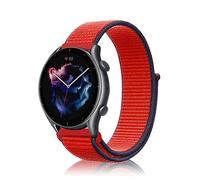 Niboow 22mm Bracelet pour Amazfit Bip 5/GTR 4/GTR 3 Pro/GTR 3/GTR 2 eSIM/GTR 2e/GTR 47mm, Nylon Respirant Réglable Bracelet pour Amazfit Cheetah/Cheetah Pro/Stratos 3/Stratos 2s/Stratos - Rouge