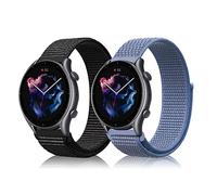 Niboow 22mm Bracelet pour Amazfit Bip 5/GTR 4/GTR 3 Pro/GTR 3/GTR 2 eSIM/GTR 2e/GTR 47mm, Nylon Respirant Réglable Bracelet pour Amazfit Cheetah/Cheetah Pro/Stratos 3/Stratos 2s/Stratos - Noir + Bleu