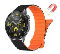Niboow 22mm Bracelets pour Huawei Watch GT 5 Pro 46mm/GT 5 46mm/GT 4 46mm/GT 3 Pro 46mm/GT 3 46 mm/GT Runner/Watch 4 Pro, Magnétique Silicone Bracelet pour Huawei Watch Buds/Watch 3 Pro - Orange Noir