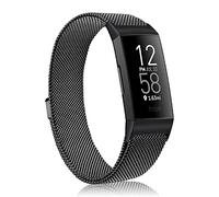 Niboow Bracelet Compatible avec Fitbit Charge 3/Charge 4, Femmes Hommes Métal Acier Inoxydable Mesh Tissé Magnétique Sangle Bracelet Compatible avec Fitbit Charge 3/Charge 4 - Noir
