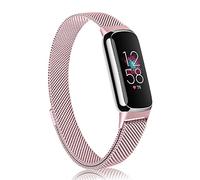 Niboow Bracelet Compatible avec Fitbit Luxe, Femmes Hommes Métal Acier Inoxydable Mesh Tissé Magnétique Sangle Bracelet Compatible avec Fitbit Luxe - Rose