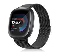 Niboow Bracelet Compatible avec Fitbit Versa 3/Versa 4/Sense 2/ Sense, Femmes Hommes Métal Acier Inoxydable Mesh Tissé Magnétique Sangle Bracelet pour Fitbit Versa 3/Versa 4/Sense 2/ Sense - Noir