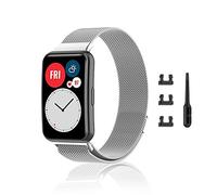 Niboow Bracelet Compatible avec Huawei Watch Fit/Fit New/Fit Elegant/Fit SE, Acier Inoxydable Metal Mesh Tissé Ajustable Magnétique Sangle pour Huawei Watch Fit/New/Elegant/Special Edition - Argent
