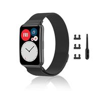 Niboow Bracelet Compatible avec Huawei Watch Fit/Fit New/Fit Elegant/Fit SE, Acier Inoxydable Metal Mesh Tissé Ajustable Magnétique Sangle pour Huawei Watch Fit/New/Elegant/Special Edition - Noir