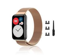 Niboow Bracelet Compatible avec Huawei Watch Fit/Fit New/Fit Elegant/Fit SE, Acier Inoxydable Metal Mesh Tissé Ajustable Magnétique Sangle pour Huawei Watch Fit/New/Elegant/Special Edition - Or Rose