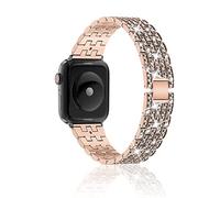 Niboow Bracelet pour Apple Watch 49mm 46mm 45mm 44mm 42mm Series 10/Series 9/Series 8/Series 7/Series 6/Series 5/Series 4, Femmes Strass Métal Acier Inoxydable Bracelet pour Apple iWatch SE 2-Or Rose