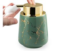 Niboow Céramique Mousse Distributeur de Savon, 380ML Motif Marbre avec Grande Tête de Pompe Distributeur de Salle de Bain, Rechargeable Shampoing, Lotion, Distributeur de Savon à Main, Vert