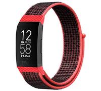 Niboow Nylon Bracelet Compatible avec Fitbit Charge 4/Fitbit Charge 3/Charge 3 SE, Souple Réglable Sport Strap, Remplacement Respirant Tissé Bracelet pour Fitbit Charge 4/Charge 3/3 SE-Noir/Rouge