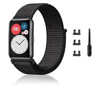 Niboow Nylon Bracelet pour Huawei Watch Fit/Fit New/Fit Elegant/Fit SE, Souple Réglable Sport Strap, Remplacement Respirant Tissé Doux Bracelet, pour Huawei Watch Fit/New/Elegant/Special Edition -Noir