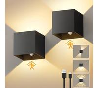 NIBSHOOM Applique Murale Intérieure,2 Pièces Led Lampe Murale Sans Fil, 3000K Applique Murale Chambre Dimmable Lumiere Murale Avec Capteur de Mouvement,Rechargeable Appliques en Aluminium Noir Salon
