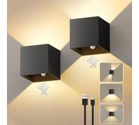 NIBSHOOM Applique Murale Intérieure 3000K Led Lampe Murale Sans Fil,2 Pièces Applique Murale Chambre Dimmable Lumiere Murale Avec Capteur de Mouvement,Rechargeable Appliques en Aluminium Noir Salon