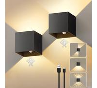 NIBSHOOM Applique Murale Intérieure 3000K Led Lampe Murale Sans Fil,2P Applique Murale Chambre Dimmable Lumiere Murale Avec Capteur de Mouvement,Rechargeable Appliques en Aluminium Noir Foncé Fumé