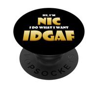 Nic Costume IDGAF Meme Personalized First Name Nick Joke PopSockets PopGrip Adhésif