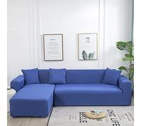 NICCEN Housse De Canapé d'angle Douceur des Couleurs Unies Couverture De Canapé en Forme De L 2 Pièces Extensibles Le Revêtement De Canapé d'angle en L Antidérapant-Bleu-2 Places + 2 Places
