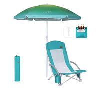 Nice C Chaise de plage, chaise de camping, chaise de plage pour adultes, avec parapluie UPF 50 et sac isotherme, dossier haut, porte-gobelet, sac de transport, robuste, extérieur (1 pièce, bleu)
