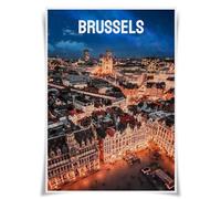 Nice Captain Affiche d'horizon de la ville - Illustration de scène nocturne du monde - Impression A3 de style peinture à l'huile - Décoration murale (Belgique - Bruxelles)