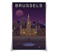 Nice Captain Poster 100 villes avec vue nocturne - Affiche de voyage célèbre - Affiche de voyage - Sites touristiques mondiaux - Art mural - Décoration d'intérieur (Belgique Bruxelles)