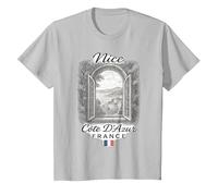 Nice Côte d’Azur Fenêtre Vintage Souvenir France T-Shirt, Enfant, Argent, 4 Ans