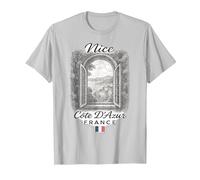 Nice Côte d’Azur Fenêtre Vintage Souvenir France T-Shirt, Homme, Argent, XL