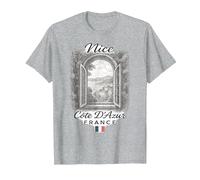Nice Côte d’Azur Fenêtre Vintage Souvenir France T-Shirt, Homme, Gris Chiné, 5XL