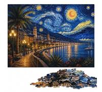 Nice, France, Starry Night Inspired Art Puzzle en Bois, 500 pièces | Présent de Noël pour passionné avec activité autour de la table pendant le temps libre.