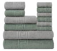 nice homeit runico Set de Serviettes de 6 pièces 100% Coton, Doux et très absorbants - Set de Serviettes pour Salle de Bain, Visage et Bidet de différentes Tailles - Fabriqué en Italie - Verte Gris