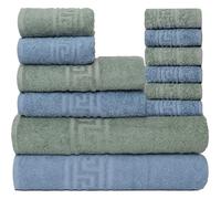 nice homeit Set de Serviettes de 6 pièces, 100% Coton, Doux et très absorbants, Ensemble de Serviettes pour Salle de Bain, Visage et Bidet, de différentes Tailles, fabriqué en Italie - Bleu Vert