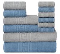nice homeit Set de Serviettes de 6 pièces, 100% Coton, Doux et très absorbants, Ensemble de Serviettes pour Salle de Bain, Visage et Bidet, de différentes Tailles, fabriqué en Italie - Bleu Gris