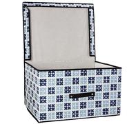 Nice Life Boîte de rangement avec couvercle étanche pour vêtements, sous-vêtements, jouets, documents, blanc/bleu (50 x 40 x 30 cm)