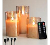 NICE POINT Bougies LED Rechargeables USB avec Télécommande - Flamme Vacillante, Minuterie 2/4/6/8H, 5 Niveaux Luminosité, Bougie Électrique sans Flamme pour Décoration Mariage Salon (Doré Transparent)