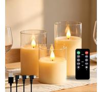 NICE POINT Bougies LED Rechargeables USB avec Télécommande - Flamme Vacillante, Minuterie 2/4/6/8H, 5 Niveaux Luminosité, Bougie Électrique sans Flamme pour Décoration Mariage Salon (Transparent)