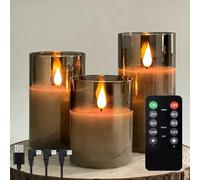 NICE POINT Bougies LED Rechargeables USB avec Télécommande - Flamme Vacillante, Minuterie 2/4/6/8H, 5 Niveaux Luminosité, Bougie Électrique sans Flamme pour Décoration Mariage Salon （Gris Transparent）