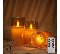 NICE POINT Bougies LED Rechargeables USB - Flamme Vacillante Réaliste en Verre Doré, Télécommande & Minuterie Auto 2/4/6/8h, 2 Modes (Vacillement/Lumière Douce) pour Maison, Dîner, Spa, Autel, Mariage