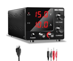 NICE-POWER Alimentation CC variable de 0 ~ 30 V 0 ~ 10 A, affichage LED à 3 chiffres courant et tension réglable de 150 W fixe avec encodeur, alimentation de banque CC 15