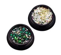 Nice Processing2 boîtes de bijoux pour ongles 3D colorés avec pointe en acrylique et strass - Vert foncé