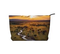 Nice Sunsets Trousse à cosmétiques en velours côtelé imprimé, grande capacité, sac de rangement étanche pour articles de toilette de voyage, Noir , Taille unique