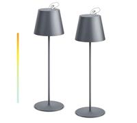 NiceBuy Lot de 2 Lampes de Table LED Sans Fil, Rechargeable par USB-C, 3 Teintes de Lumière Réglables, Intensité Variable, Tactile, pour Restaurant Camping Bar Terrasse (Gris)
