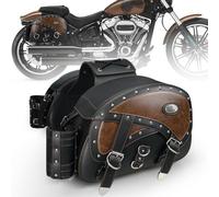 NICECNC Sacs de Selle Moto en Cuir, 35L Grande capacité Sacs de Selle de Moto avec Porte-gobelets, Compatible with Sportster Softail Dyna Shadow Road King Universel, 2PCS