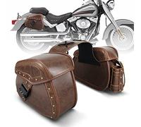 NICECNC Sacs De Selle Moto en Cuir PU, 22L Grande Capacité Sacs De Selle LatéRaux Bagage Sac à Outils avec Porte-Gobelet Et Serrure, Universel pour Softail Dyna Fat Boy V-Star Shadow Vulcan, Marron