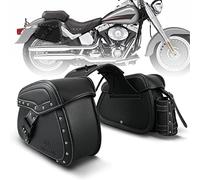 NICECNC Sacs De Selle Moto En Cuir PU, 22L Grande Capacité Sacs De Selle LatéRaux Bagage Sac à Outils Avec Porte-Gobelet Et Serrure, Compatible with Softail Dyna Iron Fat Boy V-Star Shadow Vulcan,Noir
