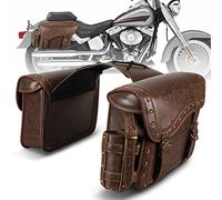 NICECNC Sacs De Selle Moto en Cuir PU, Sacs De Selle LatéRaux De 25L Grande Capacité avec Porte-Gobelet, Sacoche De Rangement pour Moto Universelle pour Softail Dyna Fat Boy V-Star Shadow Vulcan
