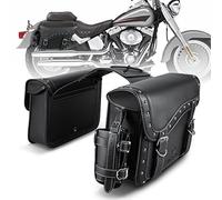 NICECNC Sacs De Selle Moto en Cuir PU, Sacs De Selle LatéRaux De 25L Grande Capacité avec Porte-Gobelet, Sacoche De Rangement pour Moto Compatible with Softail Dyna Fat Boy V-Star Shadow Vulcan, Noir
