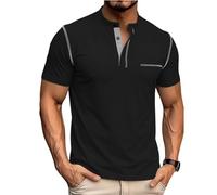 NICECY Petit t-Shirt décontracté décontracté pour Hommes à Blocs de Couleur Diagonale Plus Un col en V à Manches Courtes, Respirant et à séchage Rapide(Noir Gris,L)