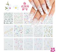Nicedeco 15 Feuilles Fleur Stickers Ongles Mix Couleurs Autoadhésif Autocollants Ongles Nail Art Décoration 01