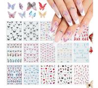 Nicedeco 15 Feuilles Papillon Stickers Ongles Mix Couleurs Autoadhésif Autocollants Ongles Nail Art Décoration 02