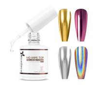 Nicedeco 15ML Top Coat pour Poudre Chrome Ongle Vernis Gel Couche Finition Brillant Miroir Métal Soak Off UV LED Longue Durée Manucure
