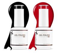 Nicedeco 2 Couleurs 15ML Vernis Gel Semi Permanent Noir + Rouge, Vernis à Ongles Gel Polish Soak Off UV LED Brillant Longue Durée KIT 4
