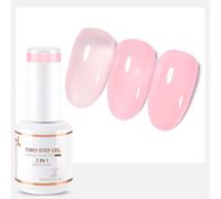 Nicedeco 2 en 1 Vernis Semi Permanent Base avec Couleur, Vernis à Ongles Gel Gelée de Cristal Naturel Nu Rose Soak Off UV LED Brillante Longue Durée 15ML - 05
