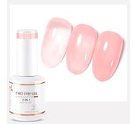 Nicedeco 2 en 1 Vernis Semi Permanent Base avec Couleur, Vernis à Ongles Gel Gelée de Cristal Naturel Nu Rose Soak Off UV LED Brillante Longue Durée 15ML - 03